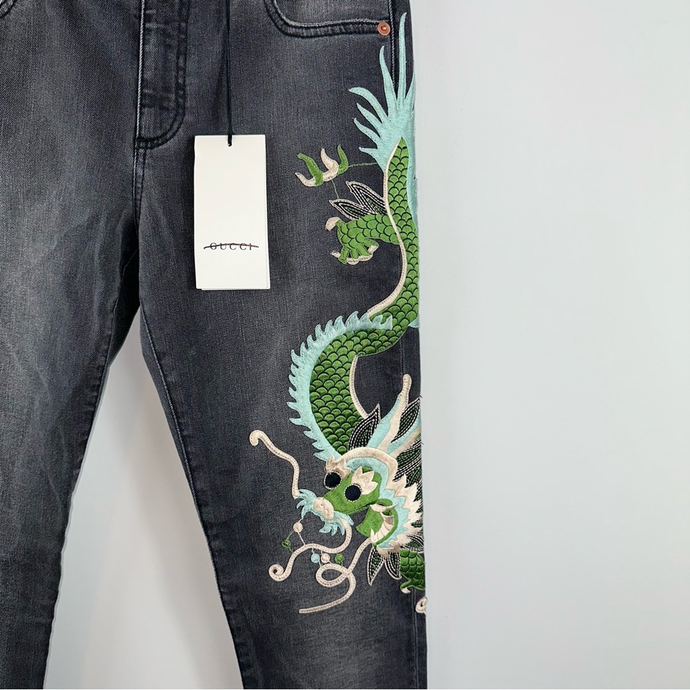 Gucci Dragon Embroidered Skinny Jeans Size 26 - Picture 2 of 13